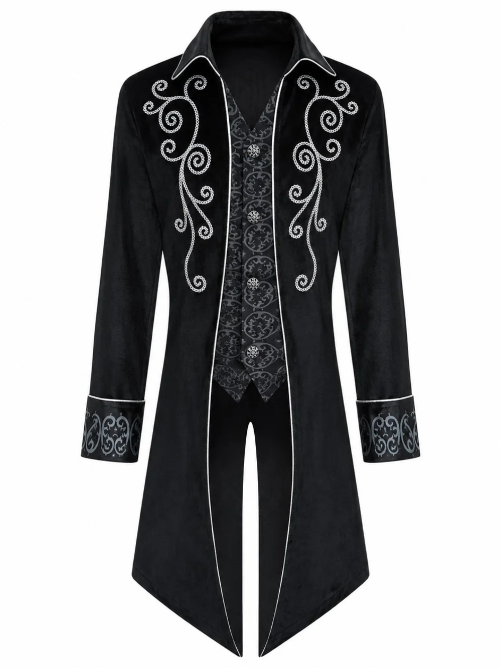 IWQBQ Men’s L Black Gothic Steampunk Victorian Embroidered Tailcoat Costume
